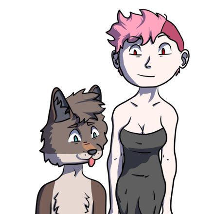 Art of my fursona Atom and my partner's VTuber persona