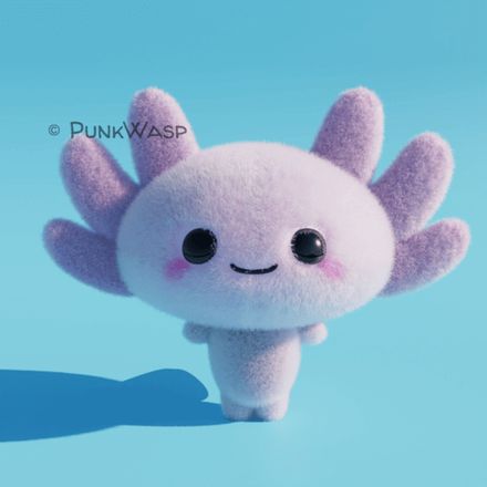 An axolotl plushie on a blue background.