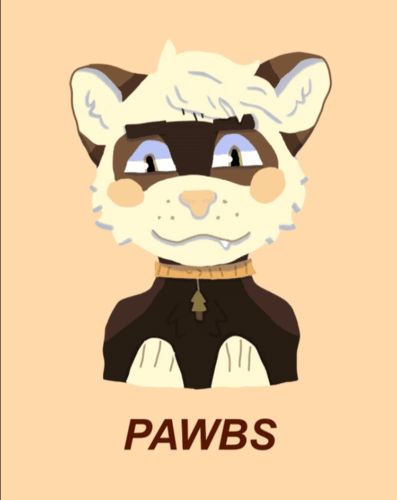 Art of my fursona Toby holding up his paws, the text underneath reads PAWBS