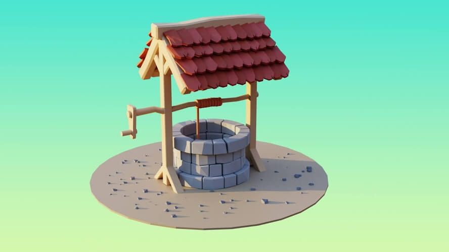 3D art of a stylized low-poly well